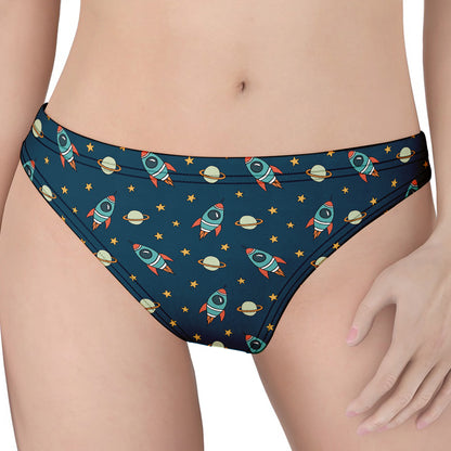 Doodle Rocket Pattern Print Women's Thong