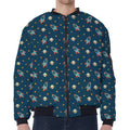 Doodle Rocket Pattern Print Zip Sleeve Bomber Jacket