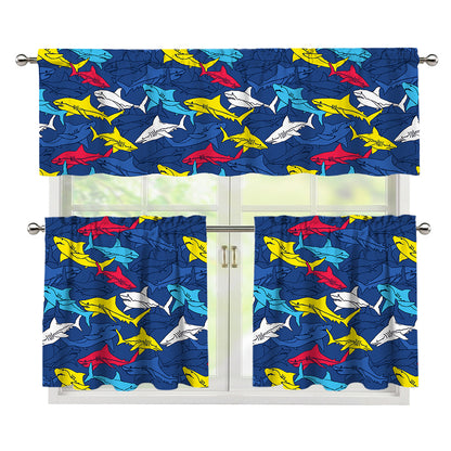Doodle Shark Pattern Print 3 Piece Kitchen Curtains