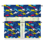 Doodle Shark Pattern Print 3 Piece Kitchen Curtains