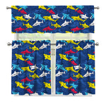 Doodle Shark Pattern Print 3 Piece Kitchen Curtains