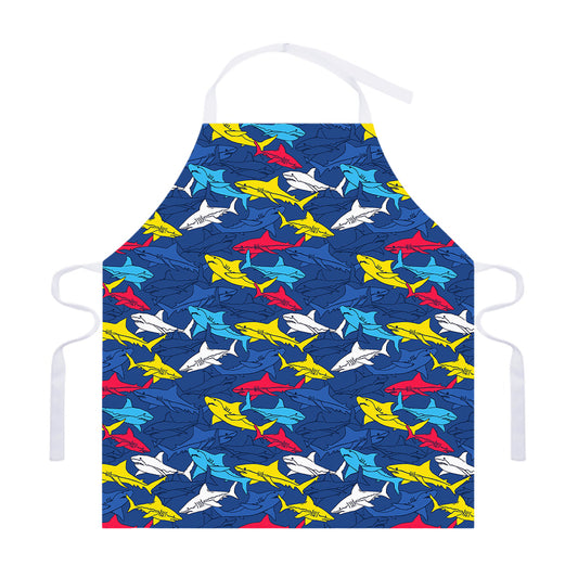 Doodle Shark Pattern Print Adjustable Apron