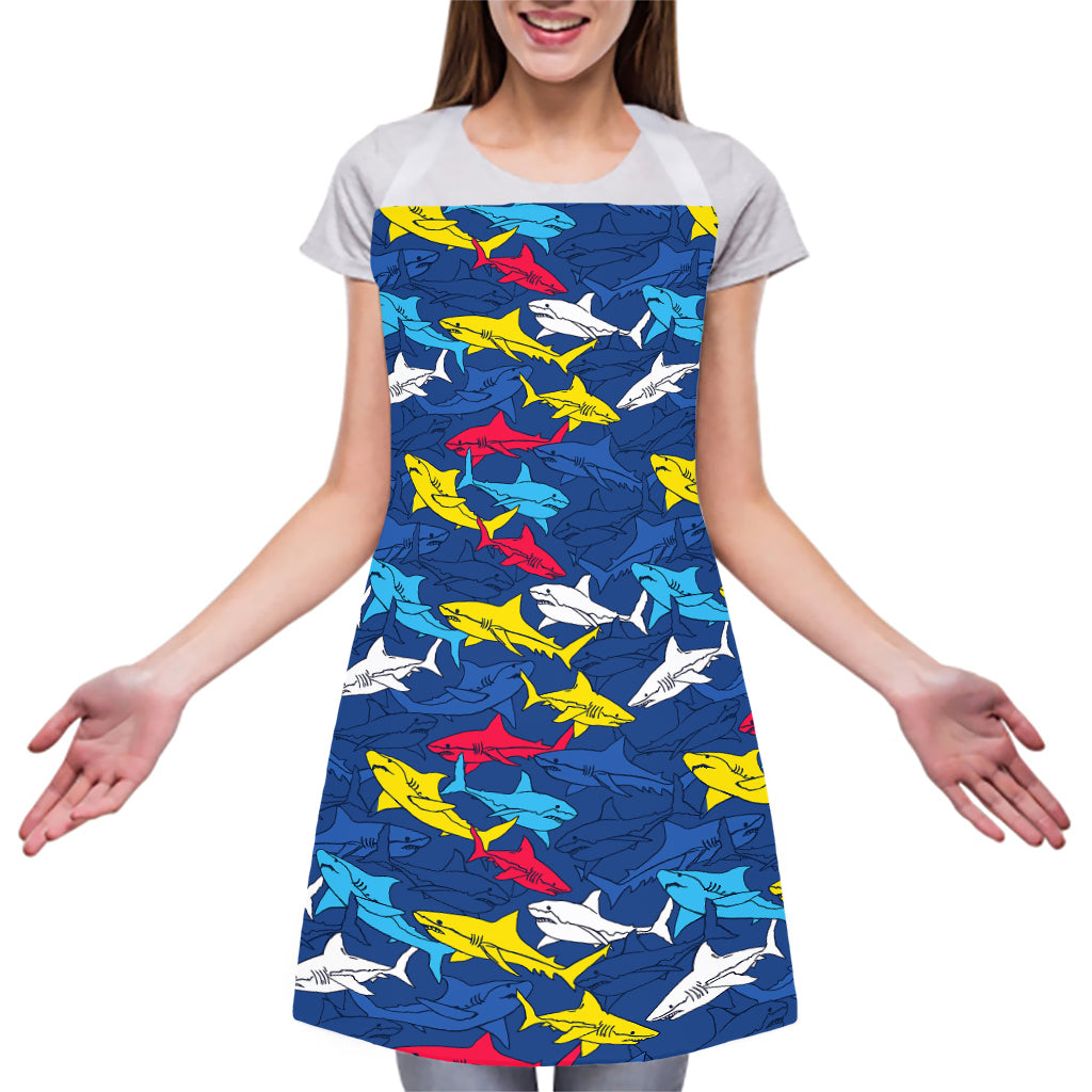 Doodle Shark Pattern Print Adjustable Apron