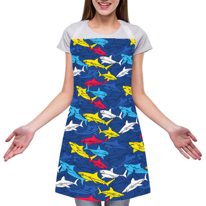 Doodle Shark Pattern Print Adjustable Apron