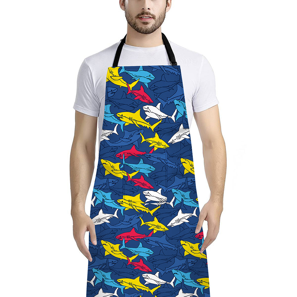 Doodle Shark Pattern Print Bib Apron With Pocket