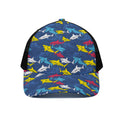 Doodle Shark Pattern Print Black Mesh Trucker Hat