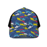 Doodle Shark Pattern Print Black Mesh Trucker Cap