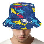 Doodle Shark Pattern Print Bucket Hat