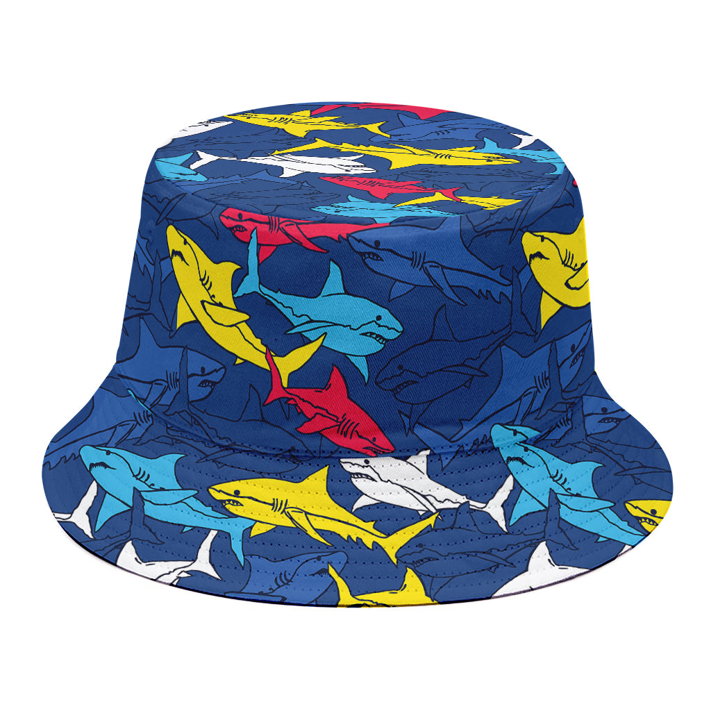 Doodle Shark Pattern Print Bucket Hat