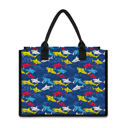 Doodle Shark Pattern Print Canvas Tote Bag
