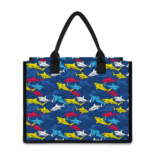 Doodle Shark Pattern Print Canvas Tote Bag