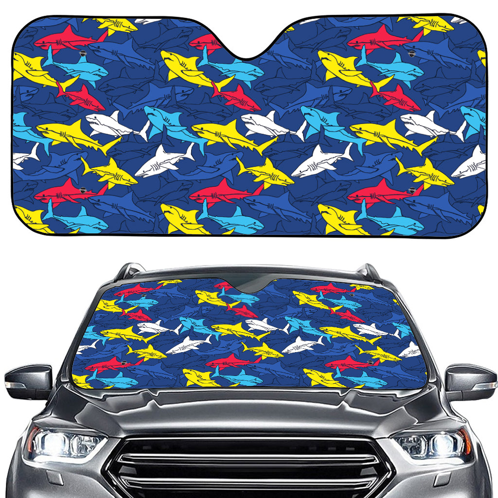 Doodle Shark Pattern Print Car Windshield Sun Shade