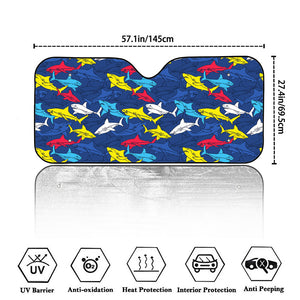 Doodle Shark Pattern Print Car Windshield Sun Shade