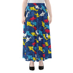 Doodle Shark Pattern Print Chiffon Maxi Skirt