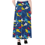 Doodle Shark Pattern Print Chiffon Maxi Skirt
