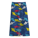Doodle Shark Pattern Print Cotton Front Slit Maxi Skirt