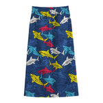 Doodle Shark Pattern Print Cotton Front Slit Maxi Skirt