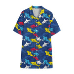 Doodle Shark Pattern Print Cotton Hawaiian Shirt