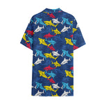 Doodle Shark Pattern Print Cotton Hawaiian Shirt