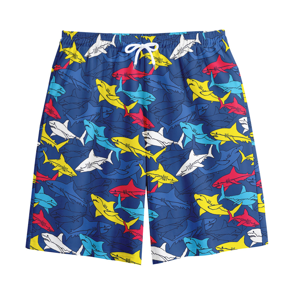 Doodle Shark Pattern Print Cotton Shorts