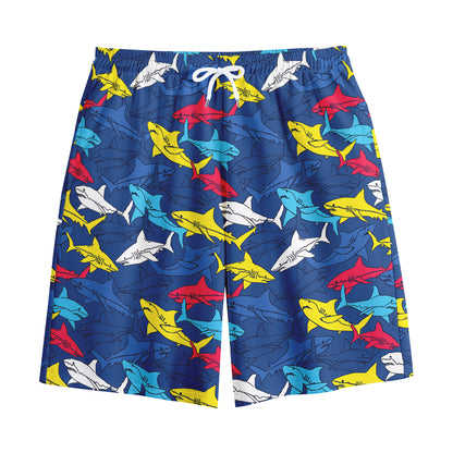 Doodle Shark Pattern Print Cotton Shorts