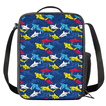 Doodle Shark Pattern Print Crossbody Lunch Bag
