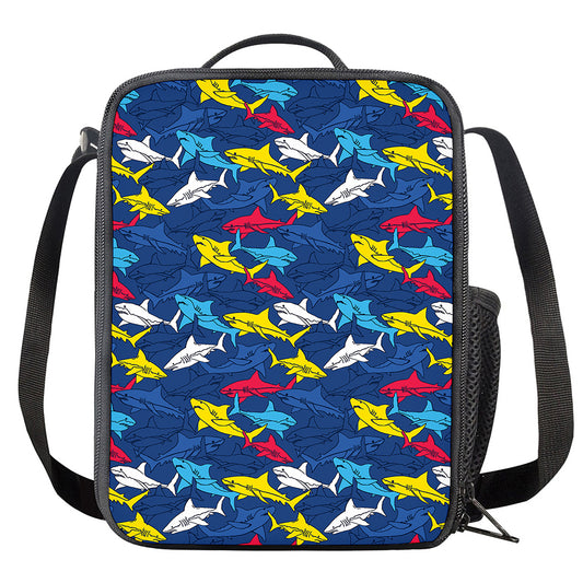 Doodle Shark Pattern Print Crossbody Lunch Bag