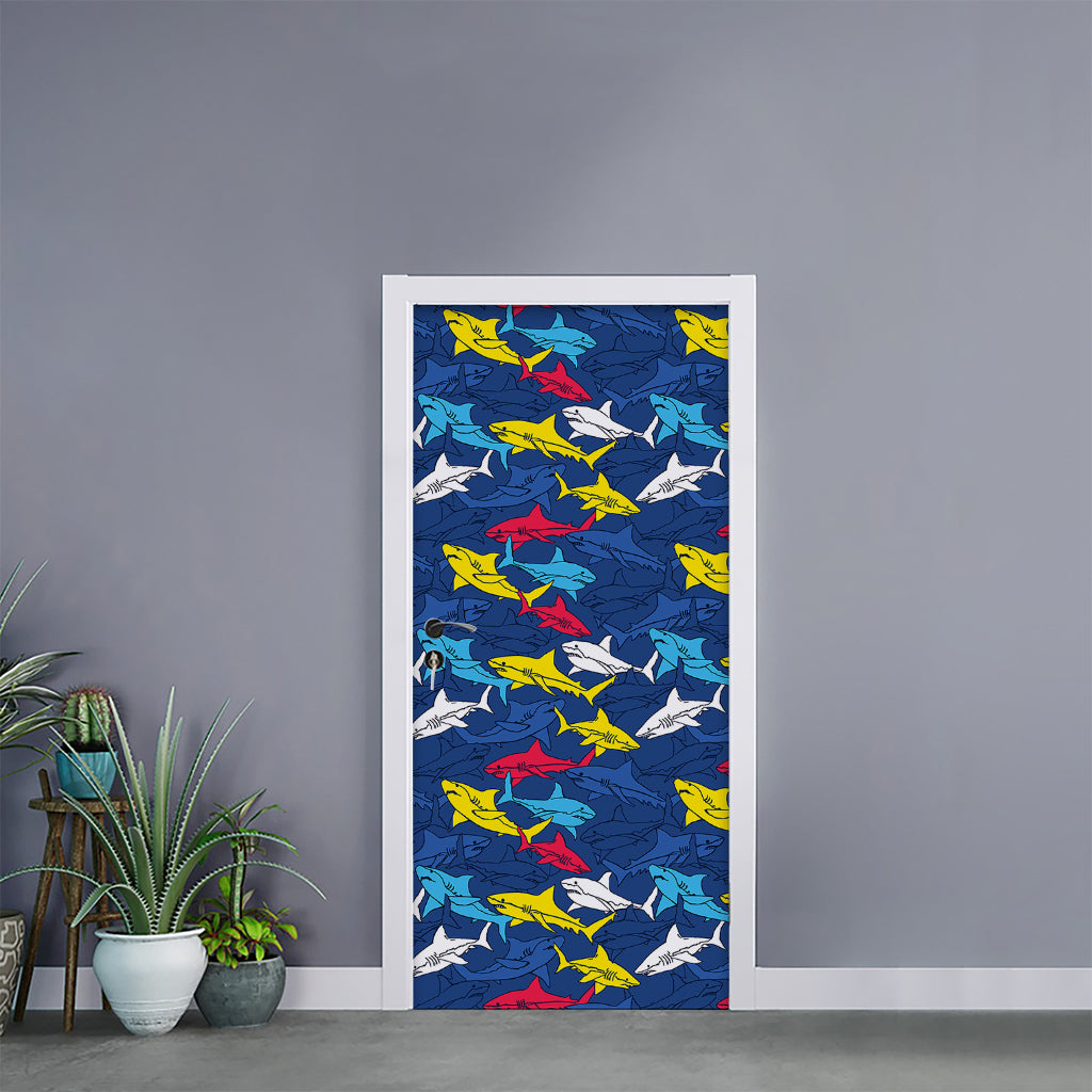 Doodle Shark Pattern Print Door Sticker