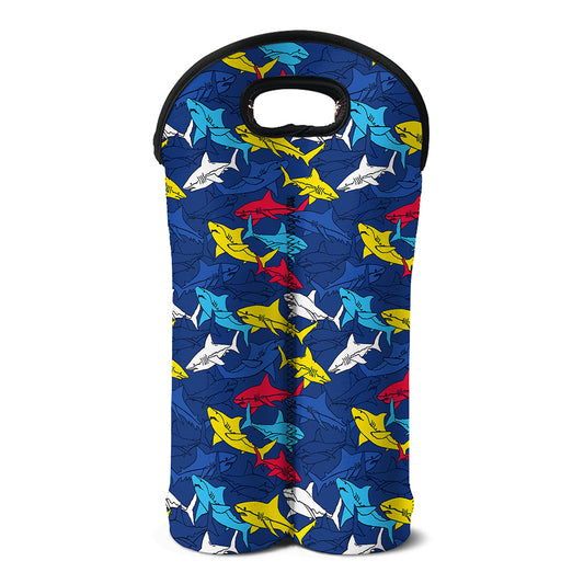 Doodle Shark Pattern Print Double Neoprene Wine Tote