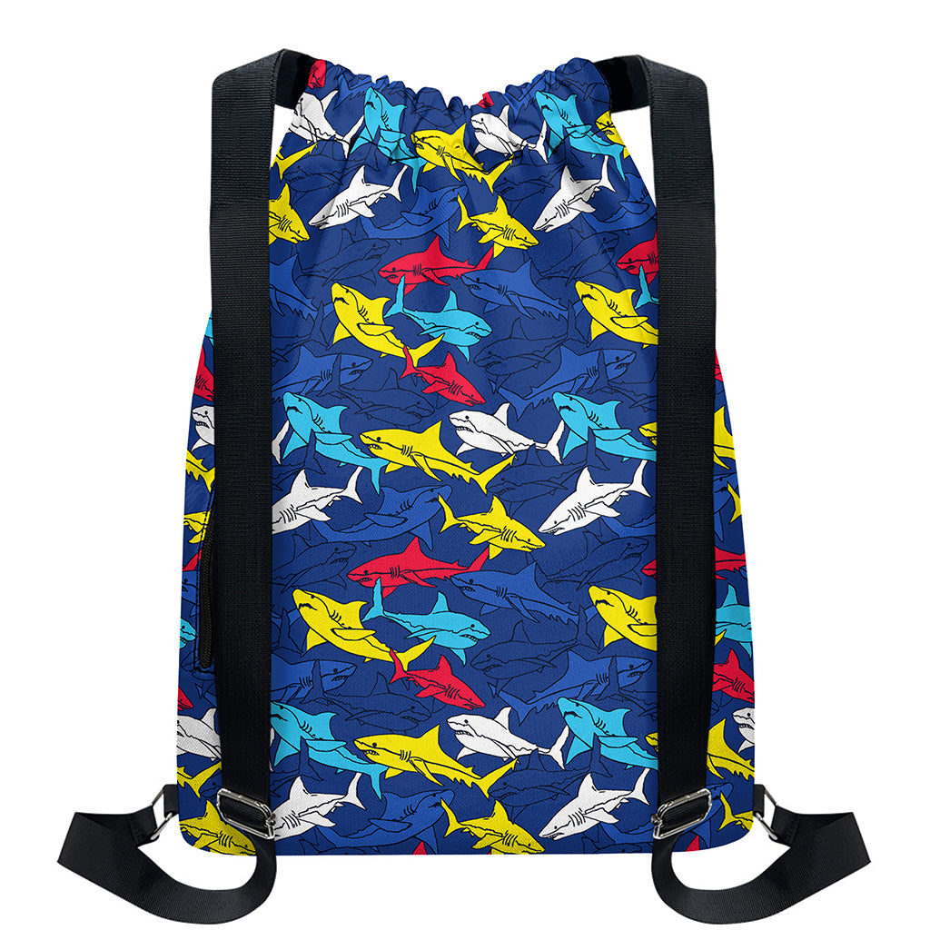 Doodle Shark Pattern Print Drawstring Backpack