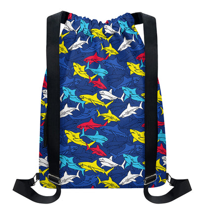 Doodle Shark Pattern Print Drawstring Backpack