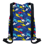Doodle Shark Pattern Print Drawstring Backpack