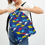 Doodle Shark Pattern Print Drawstring Backpack