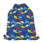 Doodle Shark Pattern Print Drawstring Bag