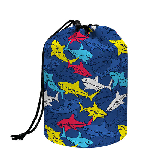 Doodle Shark Pattern Print Drawstring Makeup Bag