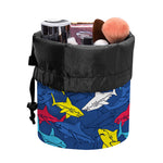Doodle Shark Pattern Print Drawstring Makeup Bag