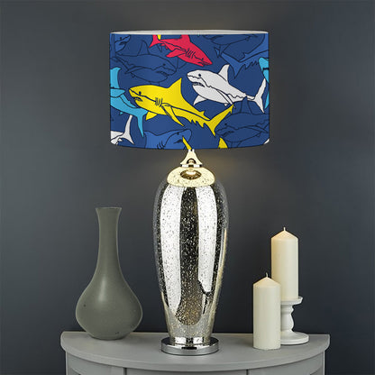 Doodle Shark Pattern Print Drum Lamp Shade