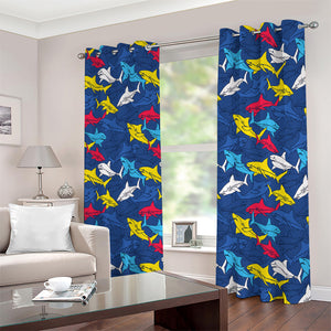 Doodle Shark Pattern Print Extra Wide Grommet Curtains