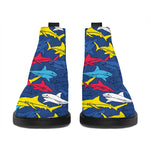 Doodle Shark Pattern Print Flat Ankle Boots