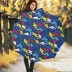 Doodle Shark Pattern Print Foldable Umbrella
