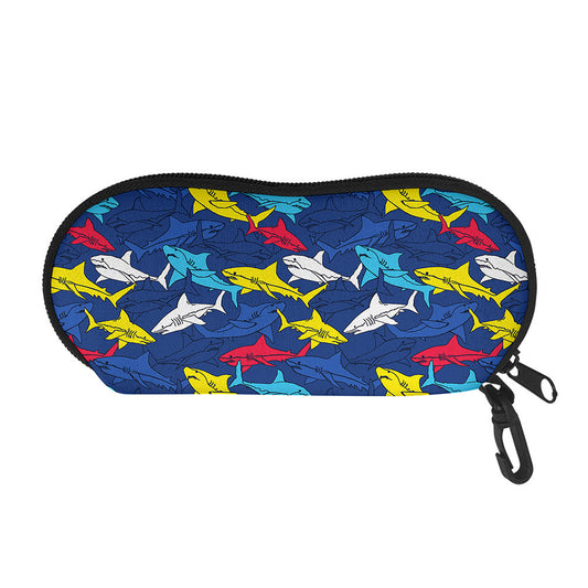 Doodle Shark Pattern Print Glasses Case