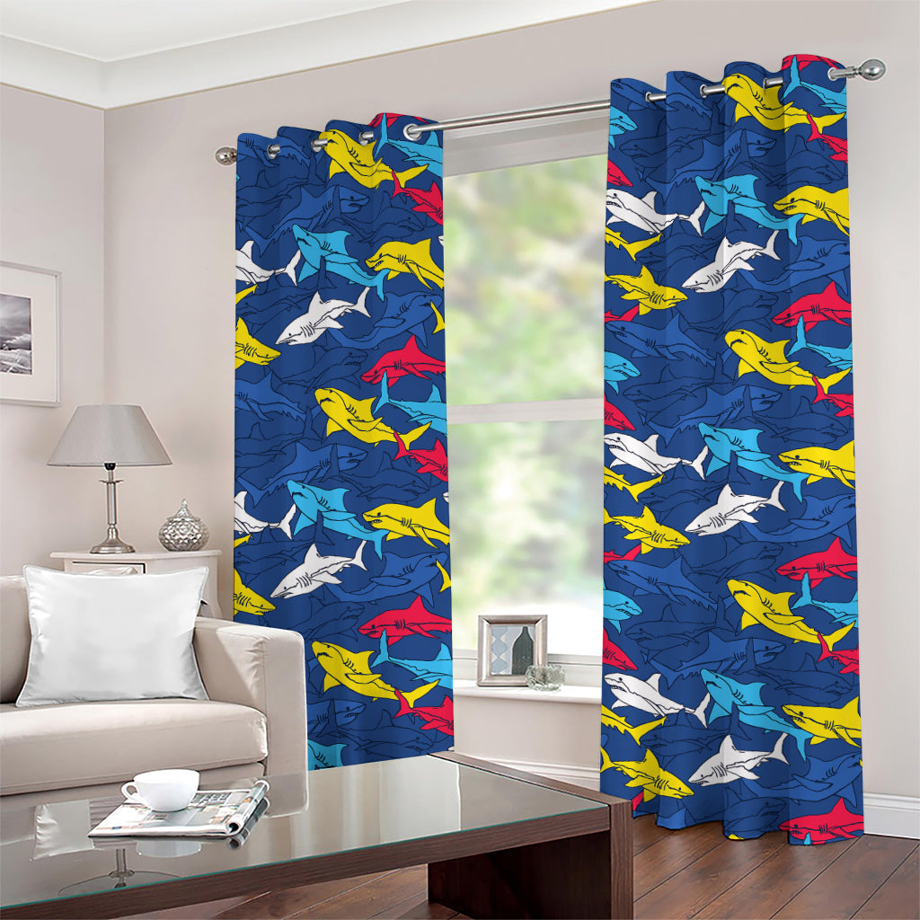 Doodle Shark Pattern Print Grommet Curtains