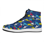 Doodle Shark Pattern Print High Top Leather Sneakers
