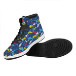 Doodle Shark Pattern Print High Top Leather Sneakers