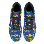 Doodle Shark Pattern Print High Top Leather Sneakers