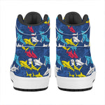 Doodle Shark Pattern Print High Top Leather Sneakers