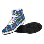 Doodle Shark Pattern Print High Top Leather Sneakers
