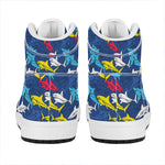 Doodle Shark Pattern Print High Top Leather Sneakers