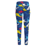 Doodle Shark Pattern Print High-Waisted Pocket Leggings