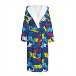 Doodle Shark Pattern Print Hooded Bathrobe